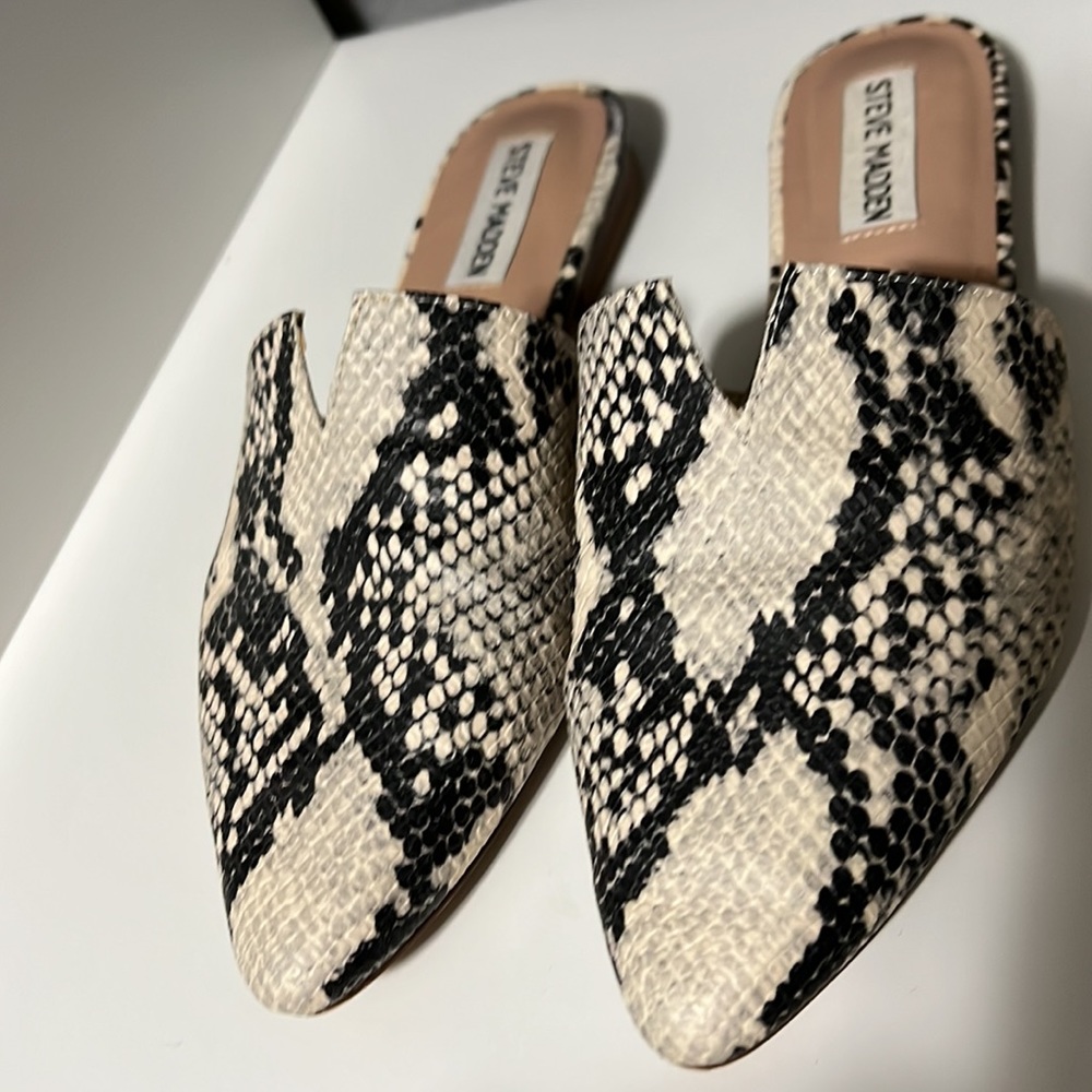 Steve Madden Ally Flats Slide Mule In Cream Snake… - image 3